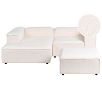 sofa esquinero moderno 3 plazas patas negras con otomana tapiceria de boucle blanco crema derecho ardal