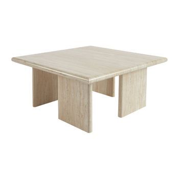 Mesa De Centro Baja Y Cuadrada, Beige Travertino