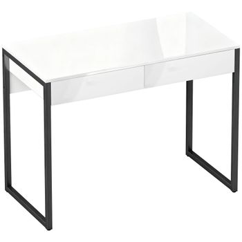 HOMCOM Escritorio 100x50 cm Mesa de Ordenador con 2 Cajones para Espacios Pequeños Negro   Aosom España