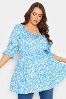 yours top azul de margaritas con cinturilla fruncida mujer curvy y tallas grandes yours