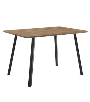 Mesa de comedor con tapa en melamina en roble y patas metálicas negras