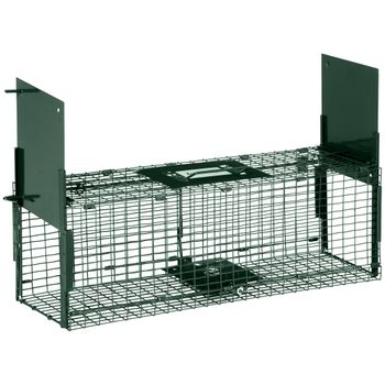 Outsunny Trampa para Animales Vivos 60x18x20 cm con 2 Puertas Asa y Marco de Acero para Conejos Ardillas Hurones Verde   Aosom España