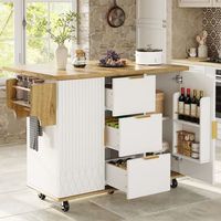 carrito de cocina - mueble de cocina - mdf y metal - blanco y madera 134x46x88cm