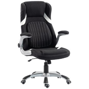 Vinsetto Silla de Oficina Ergonómica en Tejido Efecto Lino con Soporte Lumbar Altura Ajustable Función de Balanceo Negro   Aosom España