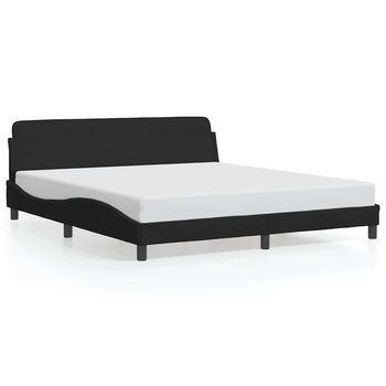 Cama Matrimonial | Cama Para Adultos | Estructura De Cama Con Cabecero De Terciopelo Negro 180x200 Cm