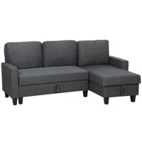 homcom sofa cama 3 plazas con chaise y espacio de almacenamiento en tejido efecto lino 197x129x85 cm gris carbon   aosom espana