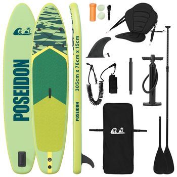 Tabla Sup Con Asiento 2-en-1 Poseidon 305 X 76 X 15 Cm Verde Vidaxl