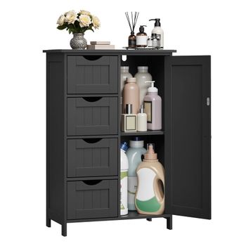 Armario de Baño Estrecho Cómoda con Cajones Estante Ajustable, Tinta Negra / Con 4 Cajones (30P x 55A x 82A cm)