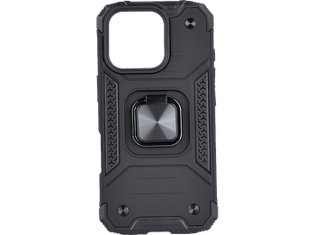 Funda móvil - ISY ISC 6107, Compatible con iPhone 16 Pro, Resistente a Golpes, Soporte Plegable Integrado, Negro