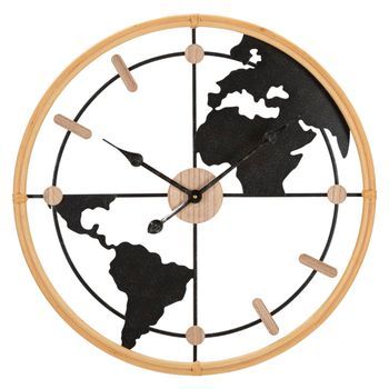 Reloj De Pared Redondo En Metal Y Madera Negro Y Marrón Ø Cm 60x5