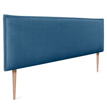 Cabecero De Lino Natural Liso Con Ribete 145x105cm Con Patas Camas 135/140 - Azul Marino