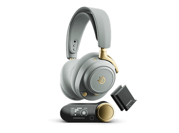 Auriculares gaming - SteelSeries Arctis Nova Elite, 30 h, Diadema, Cancelación activa de ruido (ANC), Audio alta resolución, Sage gold