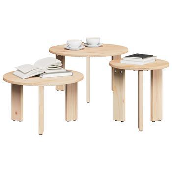 3 Pzs Mesas De Café - Mesas De Centro Natural Madera Maciza De Pino