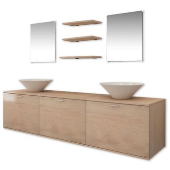 Conjunto De Muebles De Baño Y Lavabo 8 Piezas Beige Vidaxl