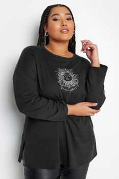 Yours Top Negro Algodón Luna Y Sol, Mujer Curvy Y Tallas Grandes, Yours