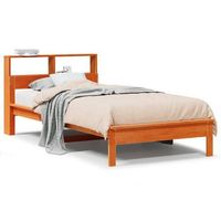 cama individual  cama para adulto  cama con estanteria sin colchon madera maciza marron 100x200 cm