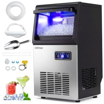 Costway Máquina de Hielo Comercial con Capacidad 41kg/Día Cubitos Masticables Autolimpieza y Cuchara de Acero Inoxidable para Cocina Bar