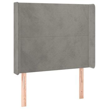 Cabecero Cama Mueble De Dormitorio Con Led De Terciopelo Claro 93 X 16 X 118/128 Cm Gris M02_0001529