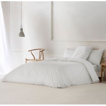 Funda Nórdica Lisa Blanco Cama 120 Cm - 200x200 Cm, Algodón 200 Hilos. Cierre Con Botones.