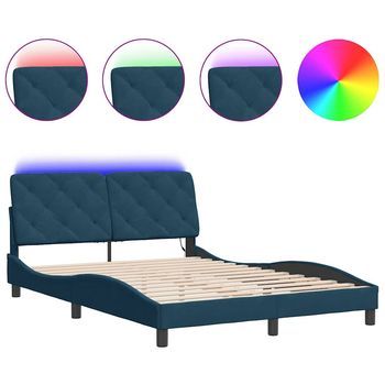 Estructura De Cama Con Luces Led Terciopelo Azul 140x200 Cm
