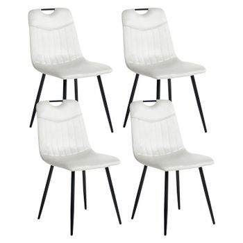 Conjunto De 4 Sillas De Comedor Modernas De Terciopelo Con Patas De Hierro Negras Con Recubrimiento En Polvo Blanco Crema Argyle
