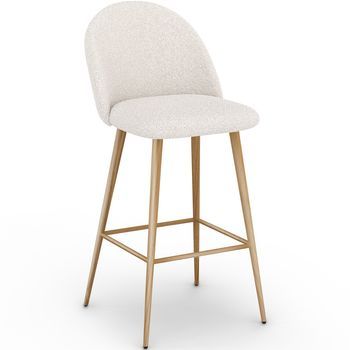 Taburete Tapizado En Tela Bouclé - Diseño Escandinavo - Evelyne Blanco