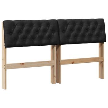 Cabecero Tapizado Negro 135 Cm Madera De Pino Macizo Vidaxl