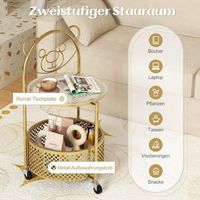 mesa auxiliar de cristal con ruedas mesa de cristal de 2 niveles redonda con estampado de osos blanco