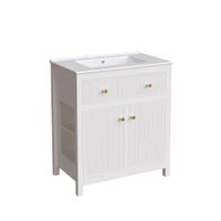 mueble de lavabo blanco 81 cm - diseno acanalado con detalles dorados