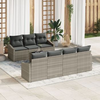Set De Sofá De Jardín 8 Piezas Beige, Gris Oscuro Ratán, Poliéster V5720 Unico / Beige
