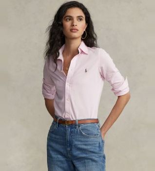 Polo Ralph Lauren para mujer. 211664427002 Camisa oxford Slim Fit punto de algodón rosa (XL), Casual, Manga larga
