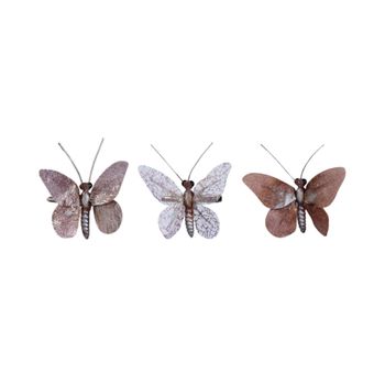 Lote de 3 mariposas decorativas ciruela y blanco irisado L4