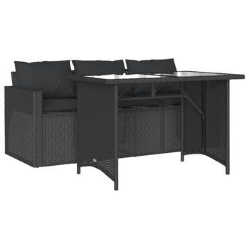 Set Comedor De Jardín 2 Uds | Mueble Jardin Mesa Y Sillas Con Cojines Ratán Sintético Negro