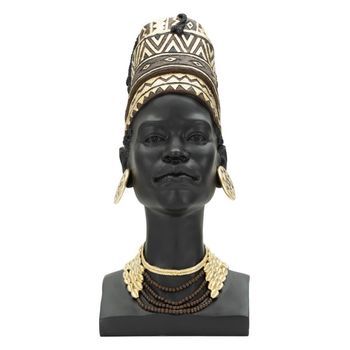 Estatuilla Con Forma De Cabeza De Mujer De Resina Negra, 21,5x27,5x45 Cm