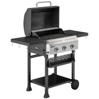 outsunny barbacoa de gas con 3 quemadores y ruedas termometro parrilla mesas laterales plegables estante 123x57x102 cm negro   aosom espana