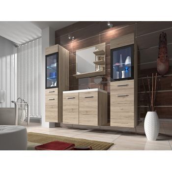 Conjunto De Muebles De Baño Madrid I, Juego De Muebles De Baño, Lavabo Incluido, Con Iluminación Led, Color San Remo