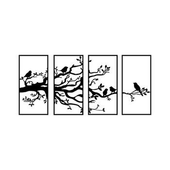 Decoración Pared De Metal Árbol Branch And Birds-269 Negro 34x70 Cm (4 Piezas)