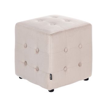 Puf Cubo Reposapiés Capitoné Dormitorio Sala De Estar Terciopelo Beige Claro Wisconsin