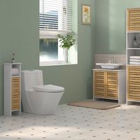 conjunto de 1 mueble bajo lavabo1 columna de mdf bambu homcom