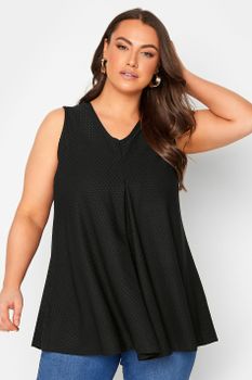 Yours Top Negro De Pico Con Pequeños Calados, Mujer Curvy Y Tallas Grandes, Yours