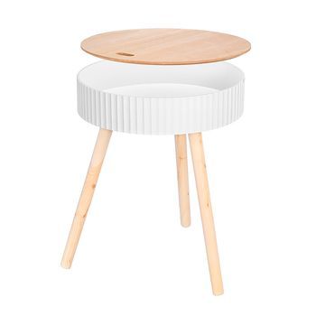 Mesa Auxiliar Blanca Con Diseño De Ondas, Tapa Elevable Y Compartimento Interior, 38 Cm De Diámetro. 38x38x47 Cm Color: Blanco