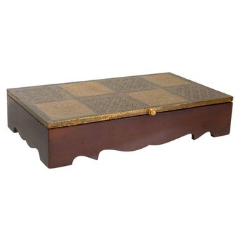 Baúl joyero de madera y metal marrón oscuro 33x20,5x7h cm