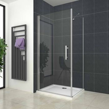 Aica Mampara De Ducha Frontal Abatible Y Panel Lateral Una Barra 45cm Perfil Cromado Vidrio Antical 6mm (880-900)x(880-900)x1950mm
