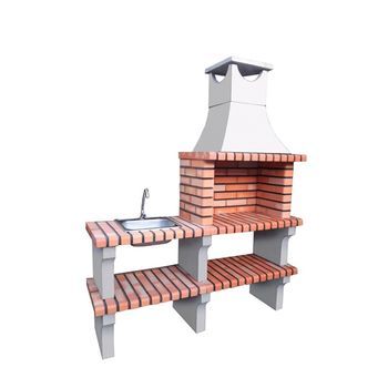 Bbq Xl-art - Barbacoa Con Fregadero, Construido Con Ladrillo Y Cemento Refractario, Con Laterales De Ladrillo - 153x52x196cm