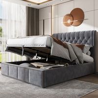 cama contenedor 180 x 200 cm con cabecero - tela - somier de laminas - color gris