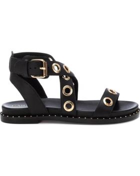 de CARMELA SANDALIA CARMELA 162389 NEGRA CON OJALES METÁLICOS LEOPARDO