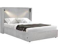 cama doble de pana con comoda integrada y lampara cortina - 160 x 200 cm - gris