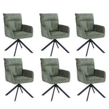 Silla De Comedor Aluna De Chenilla Con Reposabrazos - Lote De 6 Verde