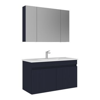 Conjunto De Mueble Con Lavabo Y Espejo (2 Piezas)  - 100 X 45 X 57 Cm - Azul Marino Mate