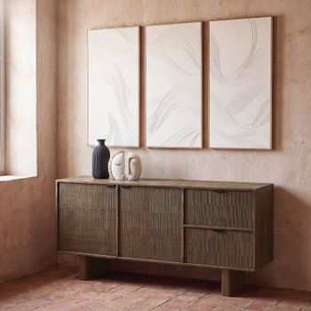 Cuadro Cuadro tríptico abstracto bordado beige y blanco, 180x120 cm
